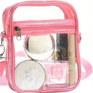 Clear Crossbody Bag w/makeup items.